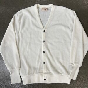 Vintage The Fox Collection Sweater Mens Large White Cardigan Acrylic Knit 90s